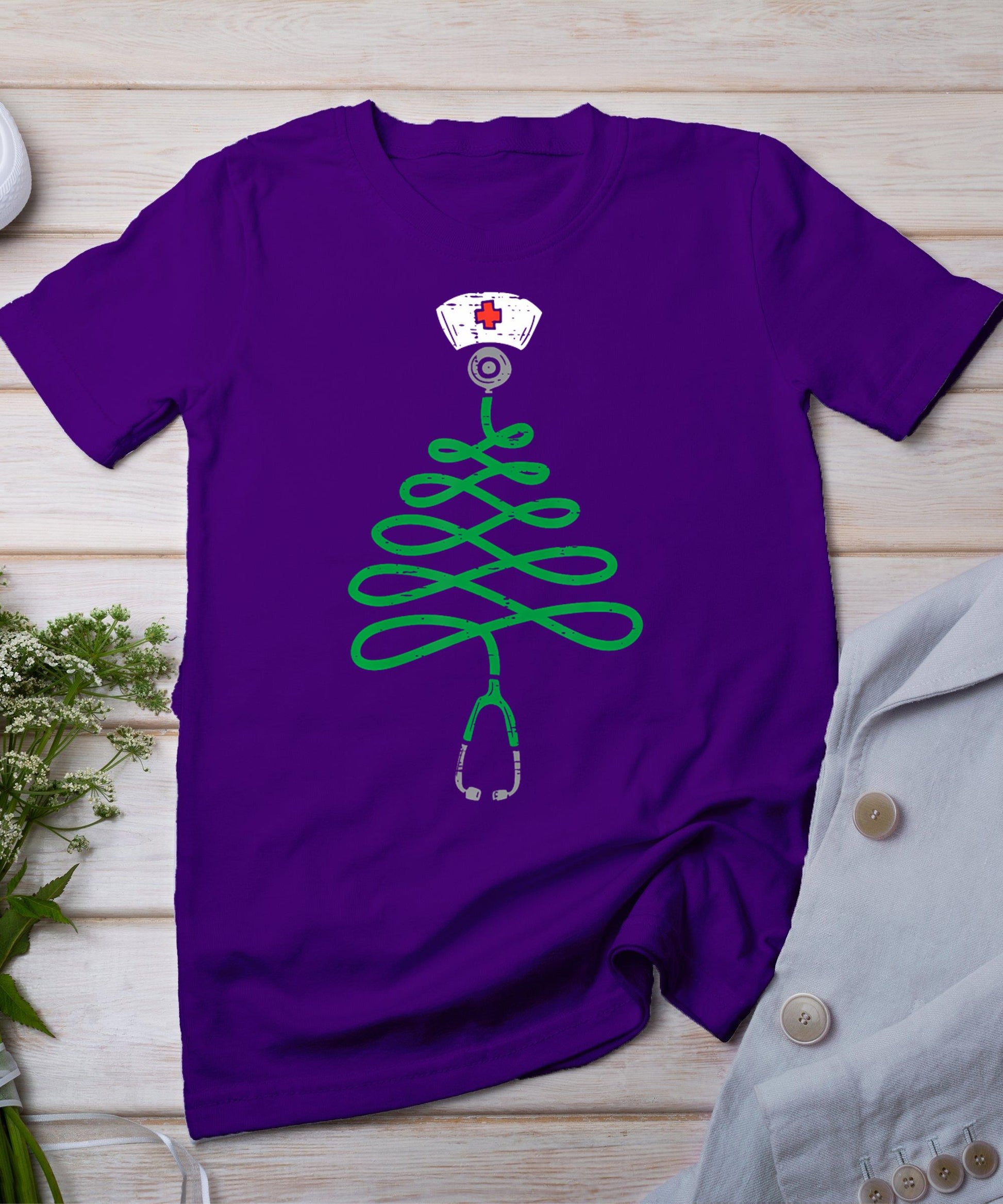 Stethoscope Christmas Tree Nurse Christmas Scrub Top Xmas T-Shirt