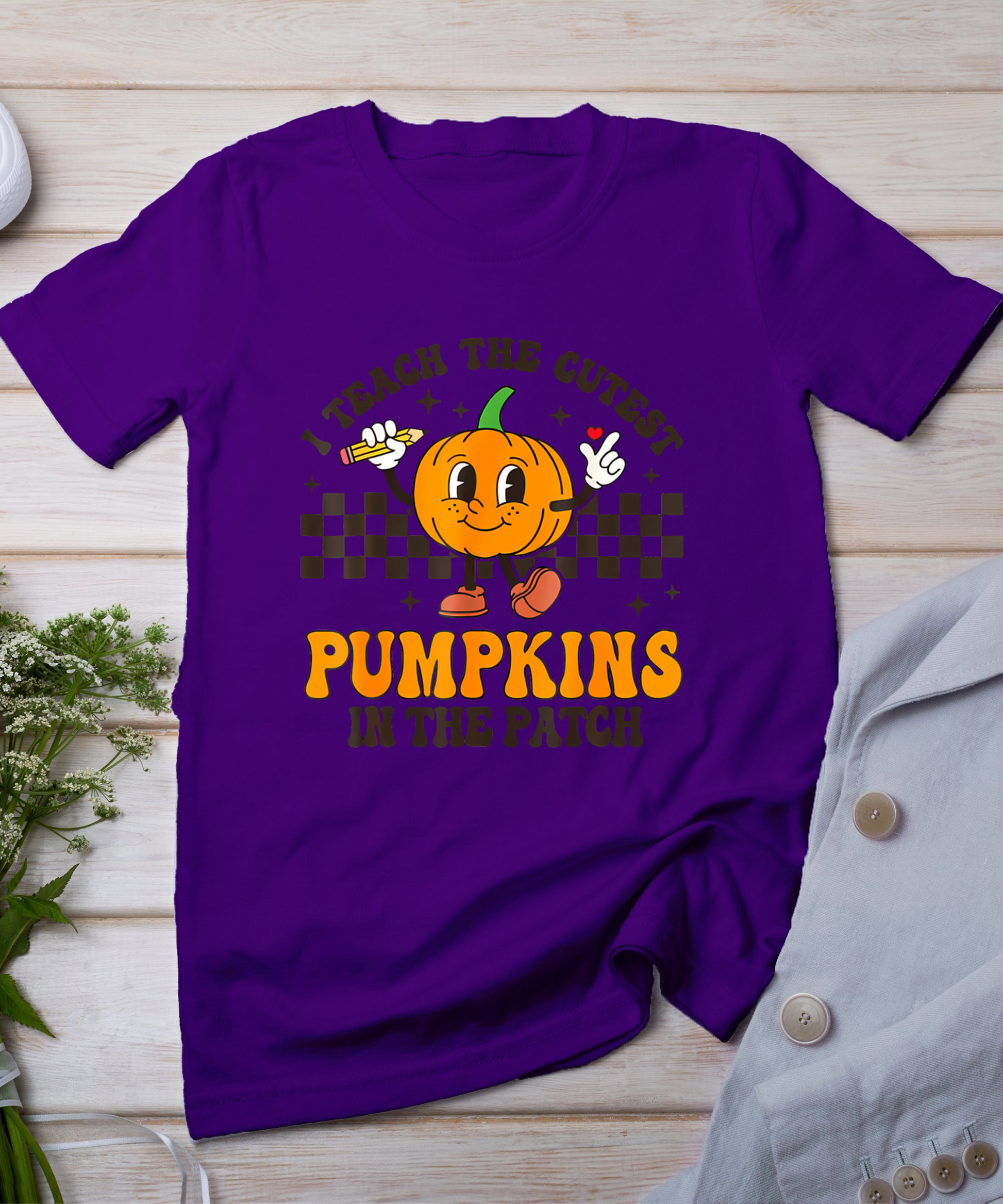 I Teach The Cutest Pumpkins In The Patch Groovy Teacher Fall T-Shirt