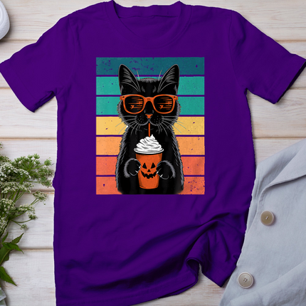 Black Cat Hipster Trick Or Treat Funny Halloween Black Cat T-Shirt
