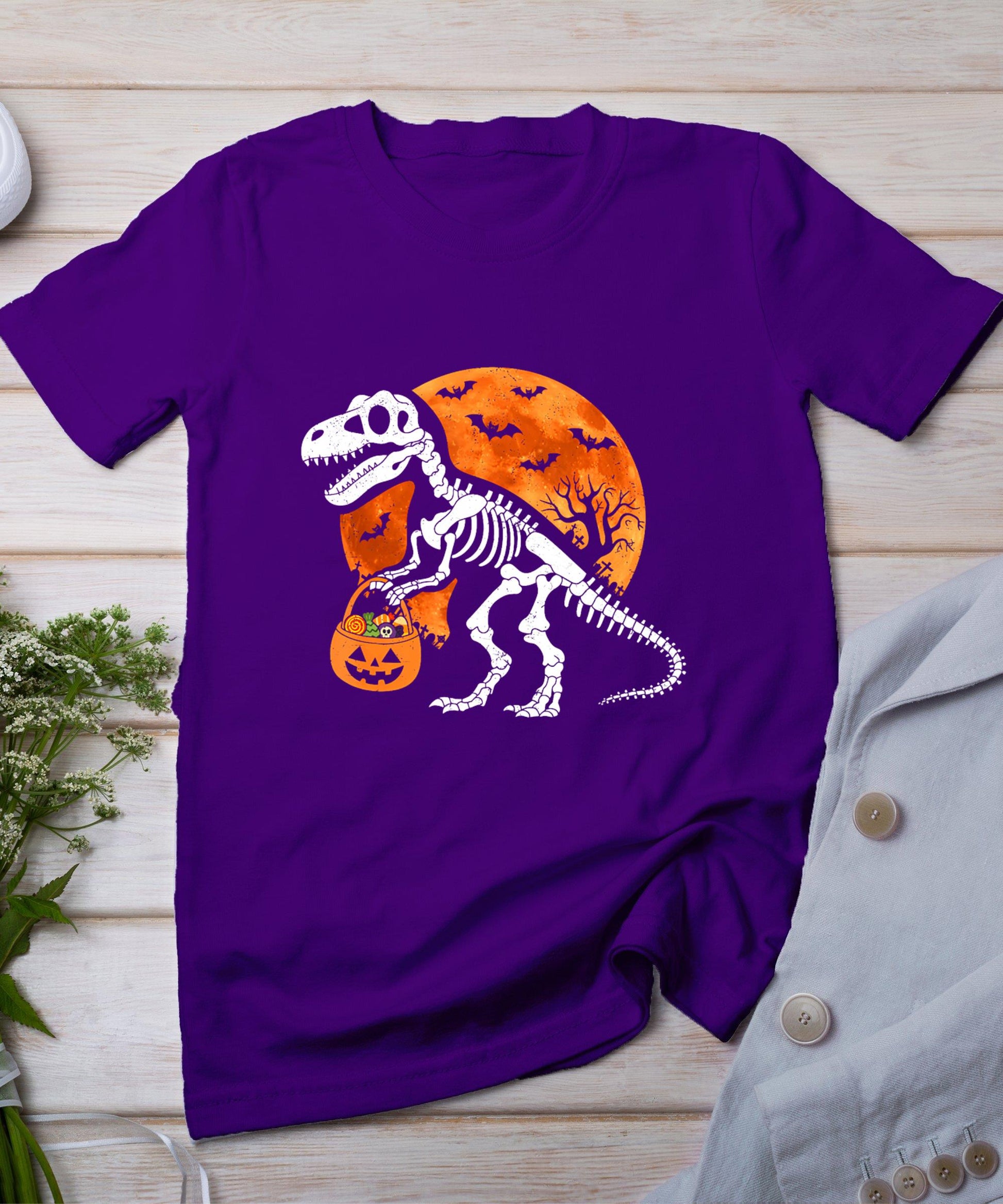 Halloween Shirt For Kids Toddler Skeleton Dinosaur Trex Boys T-Shirt