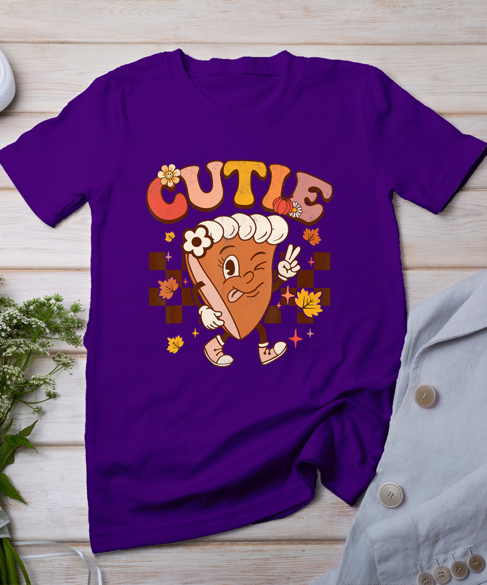 Groovy Retro Pumpkin Pie Cutie Thanksgiving Pie Dinner T-Shirt