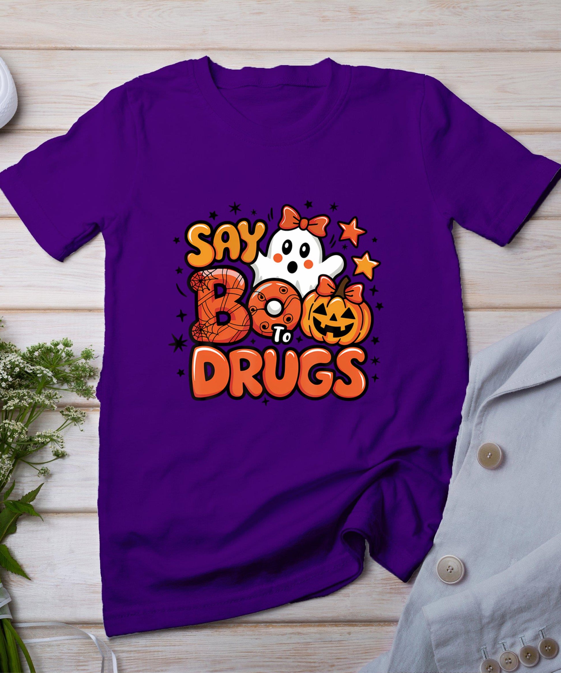 Say Boo Drug-Free Ghost Halloween Red Ribbon Week Awareness T-Shirt