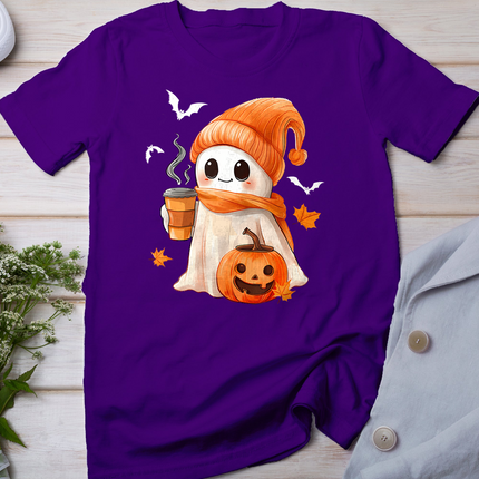 Cute Ghost Drinking Coffee Halloween Ghost Ice Coffee Womens T-Shirt