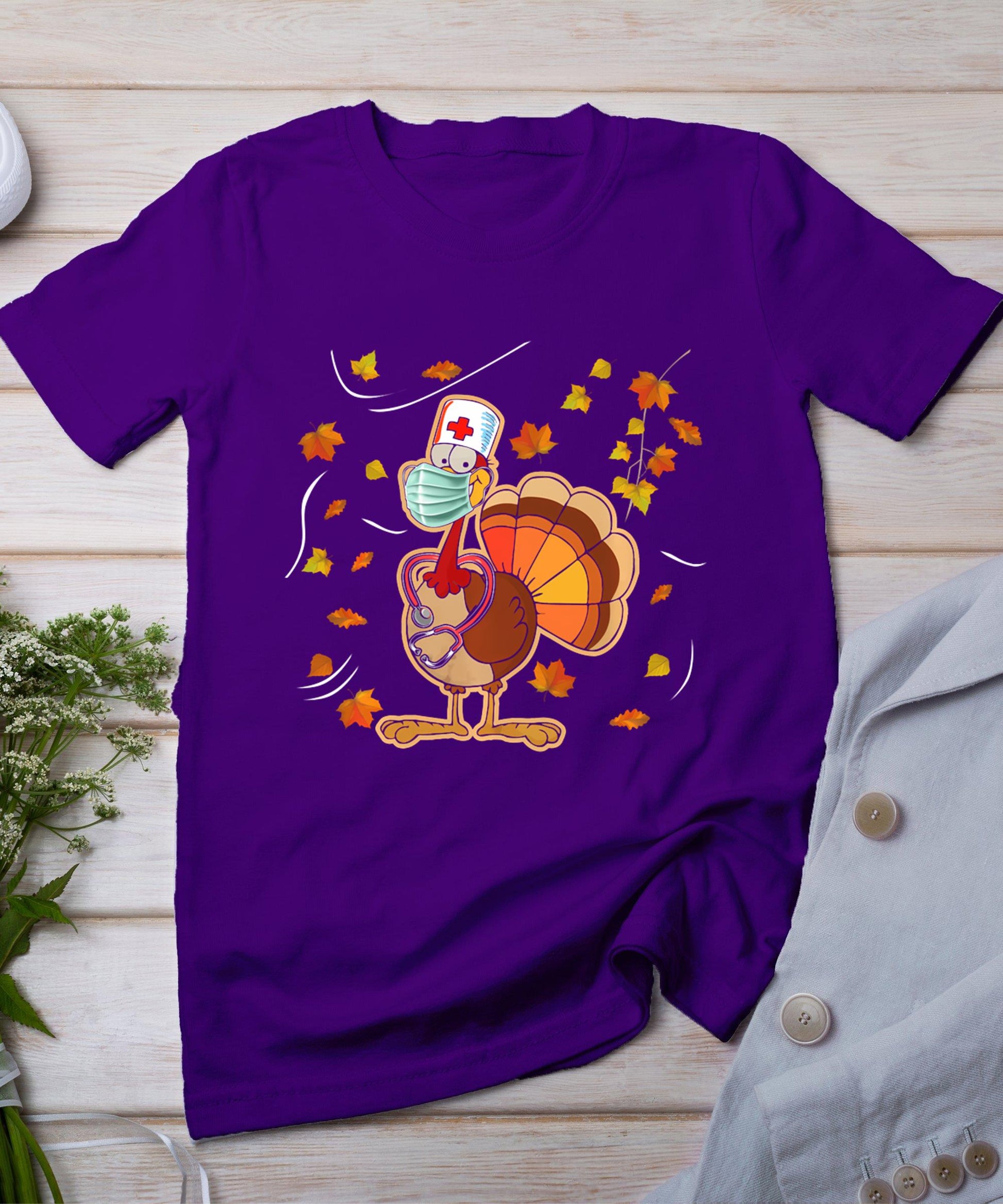 Thanksgiving Scrub Tops Women Turkey Nurse Holiday Nursing T-Shirt