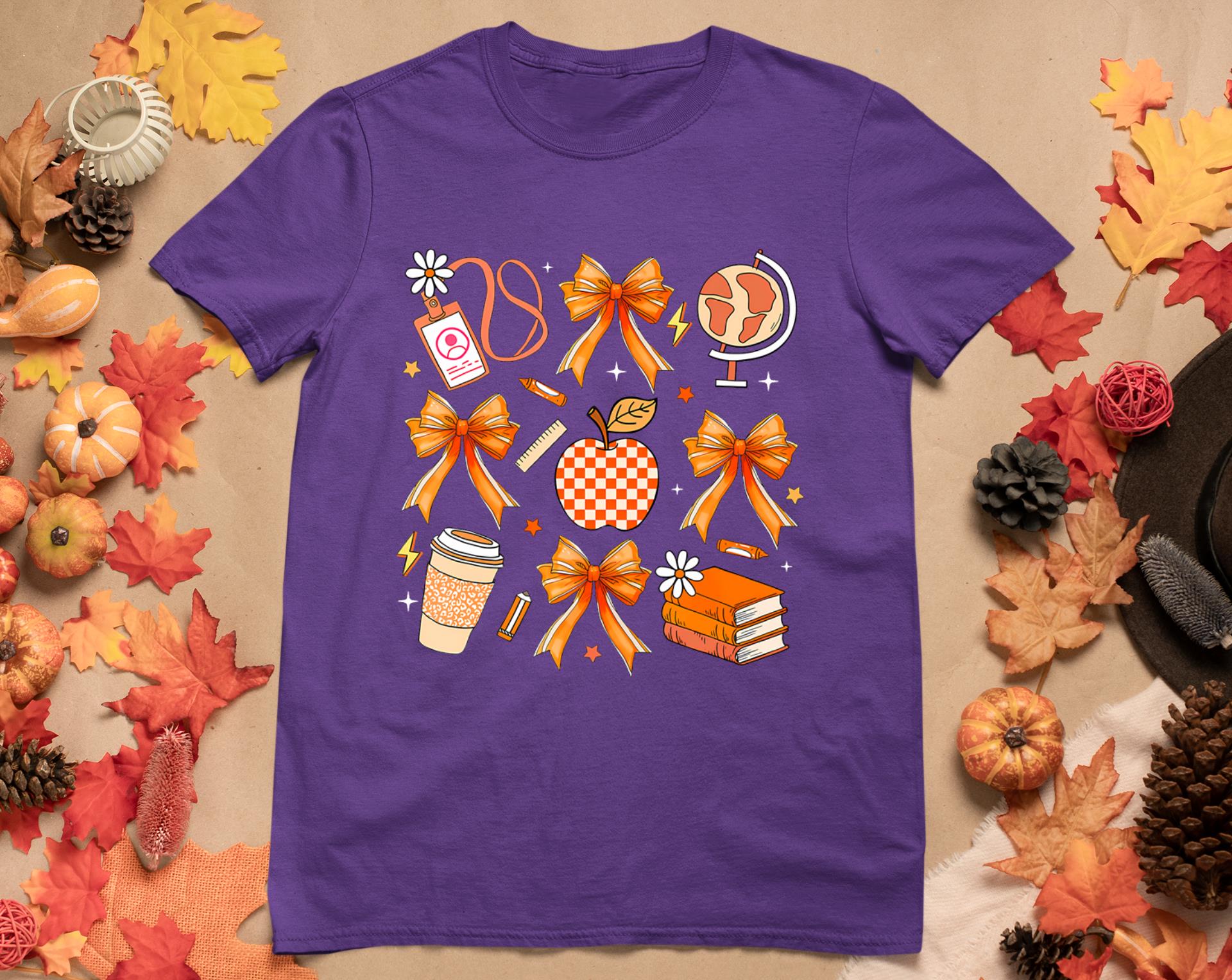 Retro Coquette Bow Teacher Fall Autumn Thanksgiving T-Shirt