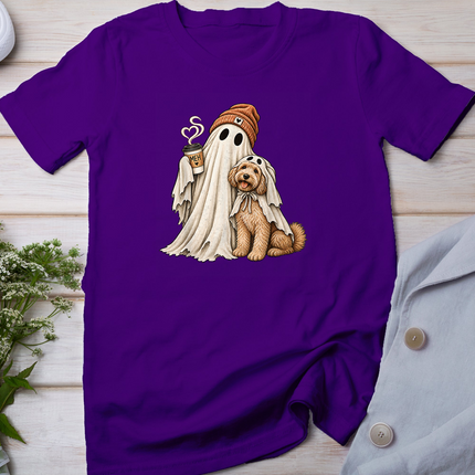 Ghost Coffee Lover Doodle Dog Halloween Costume Heart Steam T-Shirt