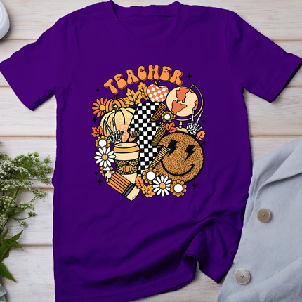 Fall Teacher Retro Teacher Life Autumn Thanksgiving Womens T-Shirt