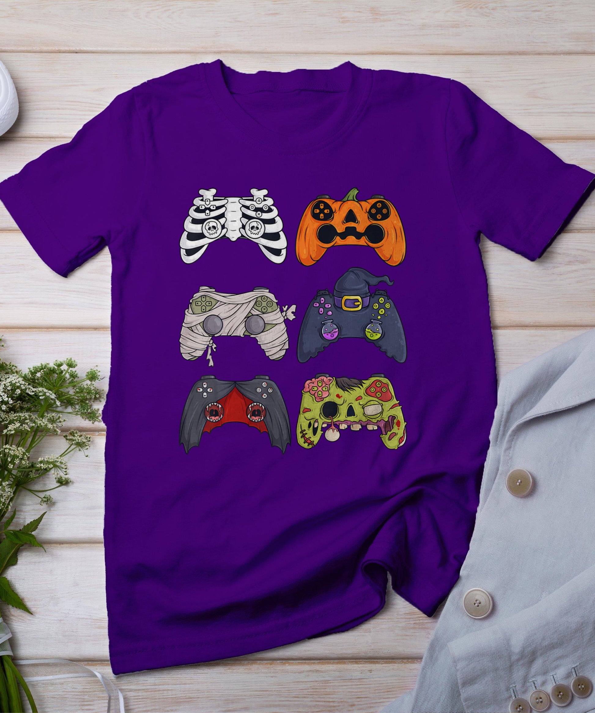 Halloween Skeleton Zombie Gaming Controllers Mummy Boys Kids T-Shirt