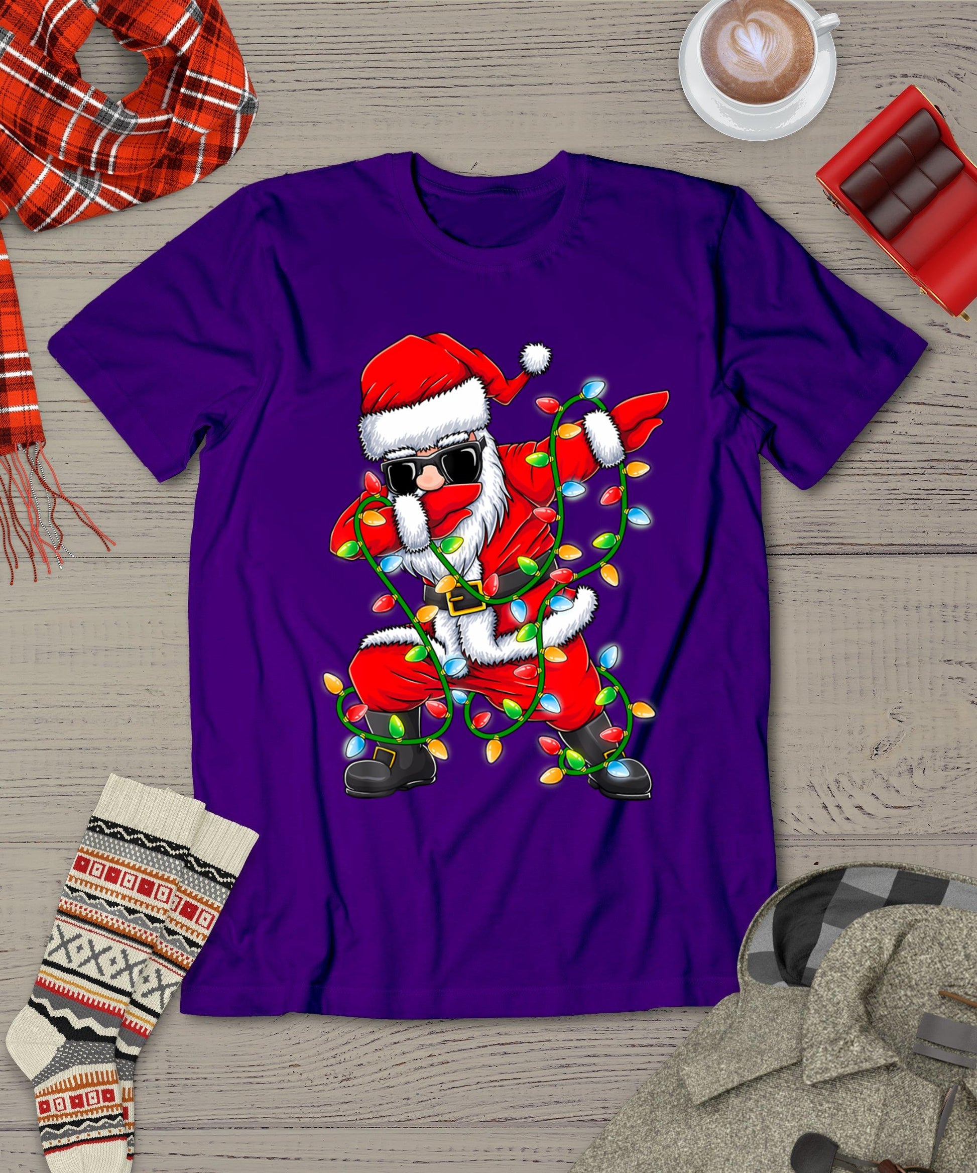 Dabbing Santa Xmas Lights Girls Boys Kids Christmas Gifts T-Shirt