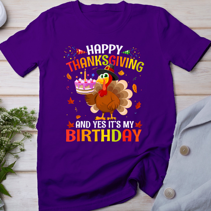 Happy Thanksgiving And Yes It'S My Birthday Cute Turkey Kids T-Shirt