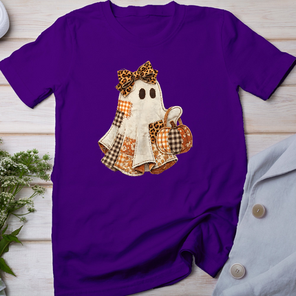 Fall Ghost with Pumpkin Printed Patchwork Ghost Quilters T-Shirt