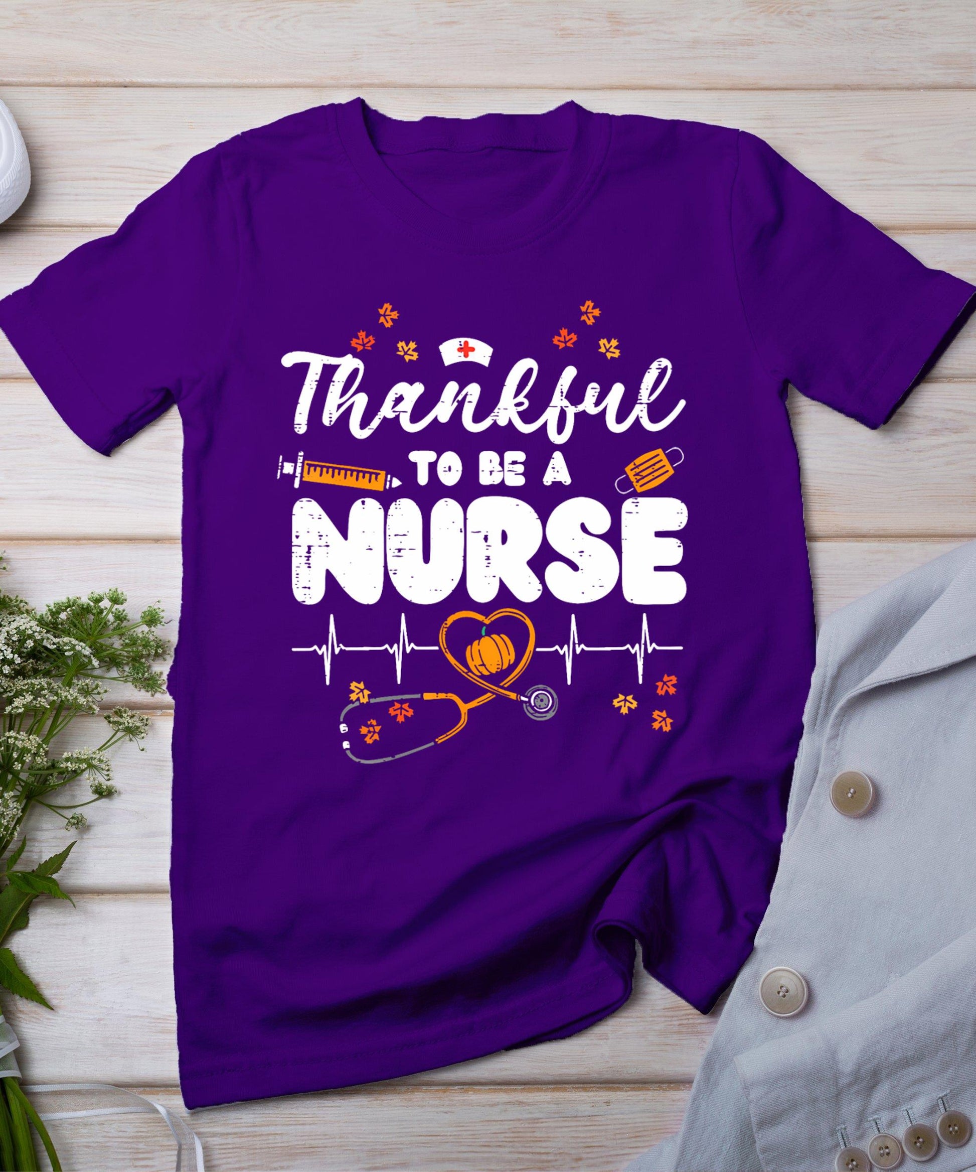 Thankful To Be A Nurse Thanksgiving Scrub Top Fall Rn Women T-Shirt