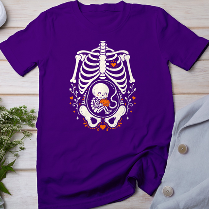 Halloween Skeleton Baby Rib Cage Pregnant Pumpkin Costume T-Shirt