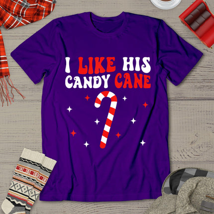 I Like His Candy Cane Funny Couples Matching Christmas T-Shirt