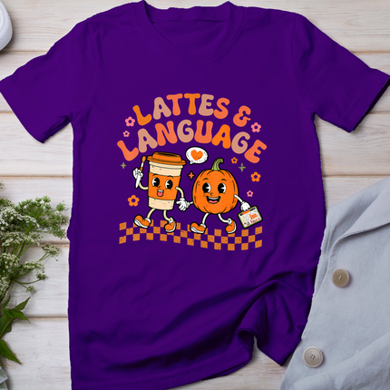 Groovy Speech Therapy Autumn Pumpkin Lattes And Language T-Shirt