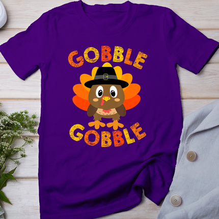 Cute Gobble Gobble Turkey Pilgrim Little Boys Thanksgiving T-Shirt