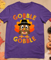 Cute Gobble Gobble Turkey Pilgrim Little Boys Thanksgiving T-Shirt