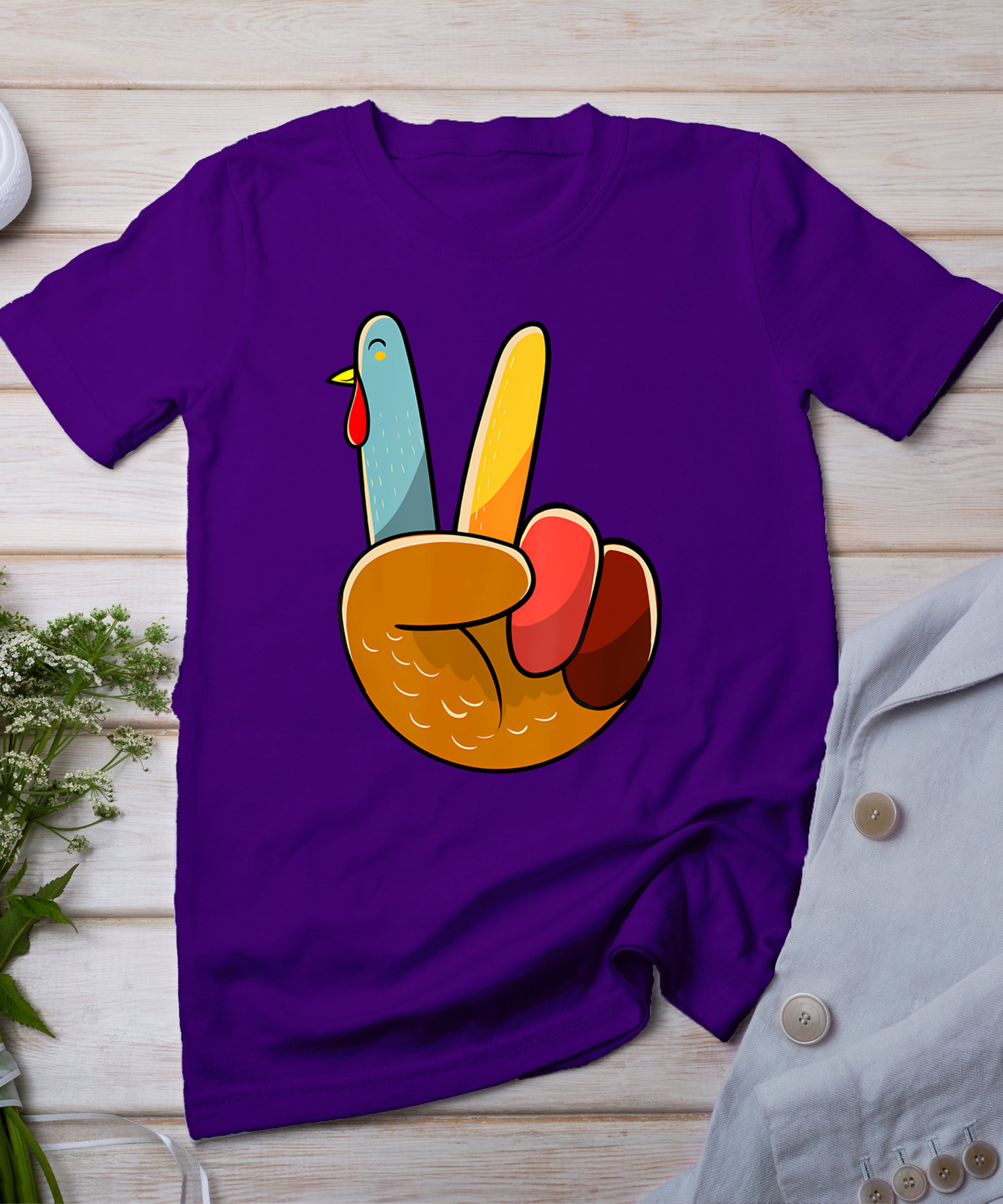 Turkey Peace Hand Sign Thanksgiving Thankful Women Kids Girl T-Shirt