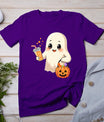 Cute Halloween Ghost With Candy Bucket And Boba Tea Kids T-Shirt