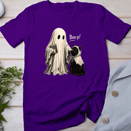 Vintage Halloween Spooky Ghost with Black Cat and Book T-Shirt