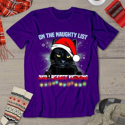 On The Naughty List And I Regret Nothing Cat Christmas T-Shirt