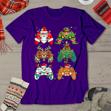 Christmas Santa Elf Lights Gaming Controllers Xmas Boys Kids T-Shirt