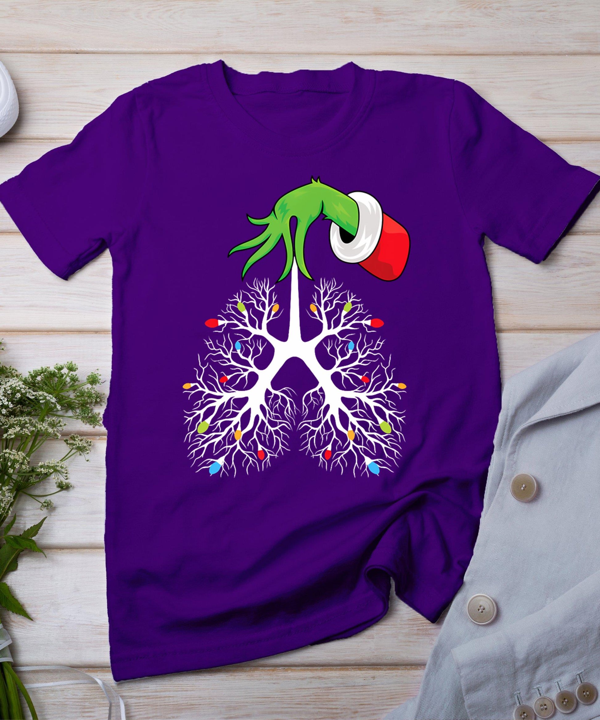 Christmas Nurse Respiratory Therapist Lung Lights Funnyx-Mas T-Shirt