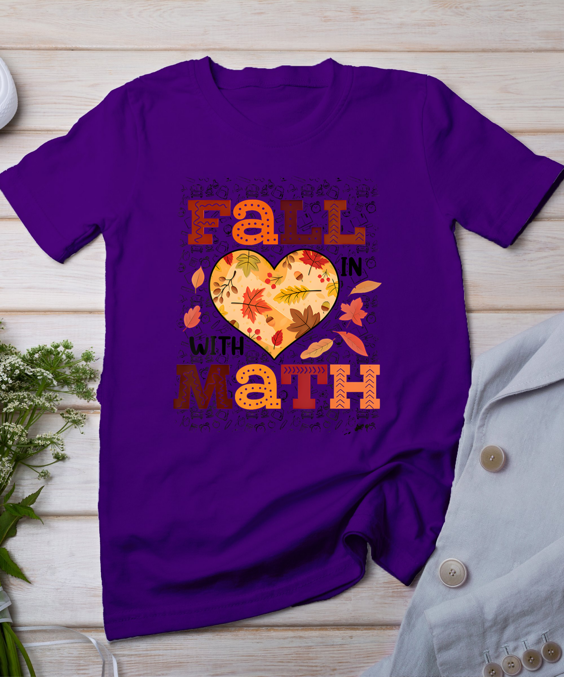 Fall Teacher Fall In Love With Math Funny Math Thanksgiving T-Shirt