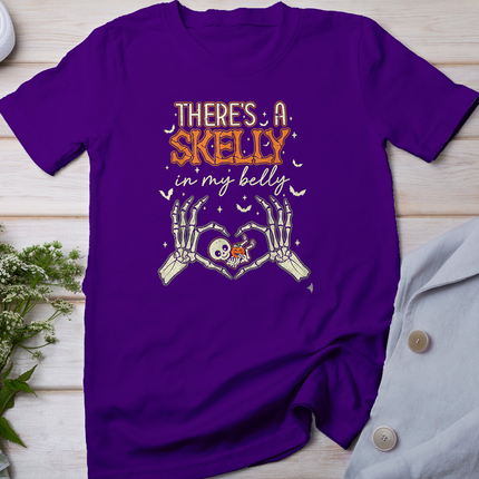 There's A Skelly in My Belly Funny Halloween Pregnancy Annou T-Shirt