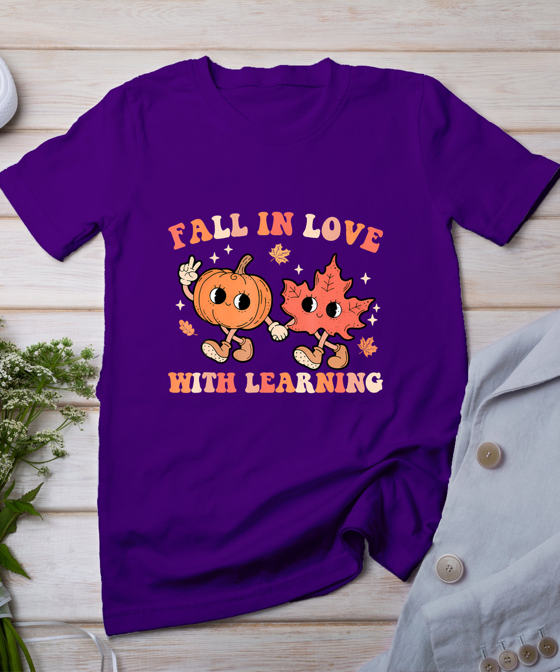 Fall In Love With Learning Fall Teacher Thanksgiving Retro T-Shirt