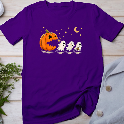 Funny Pumpkin Chasing Ghost Trendy Halloween Spooky Autumn T-Shirt
