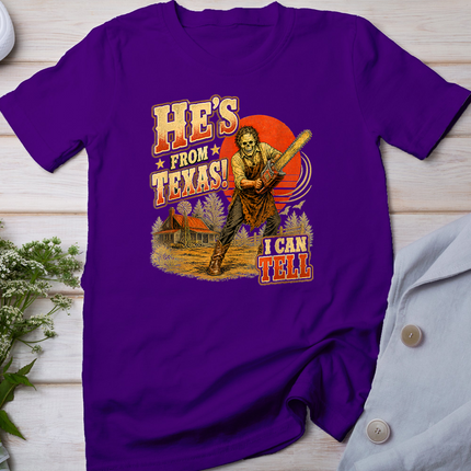 He's from Texas I Can Tell Chainsaw Horror Halloween T-Shirt