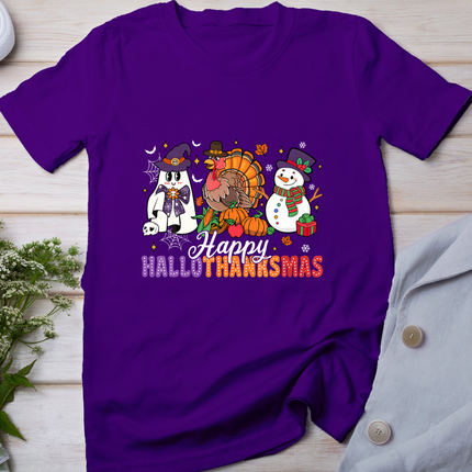 Halloween Thanksgiving Christmas Happy Hallothanksmas Kids T-Shirt