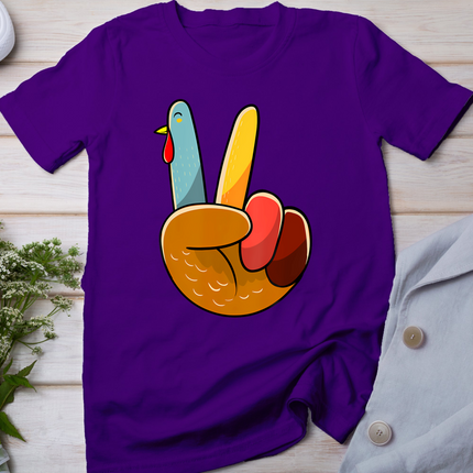 Turkey Peace Hand Sign Thanksgiving Thankful Women Kids Girl T-Shirt