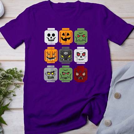 Halloween Building Brick Head Pumpkin Ghost Zombie Friends T-Shirt