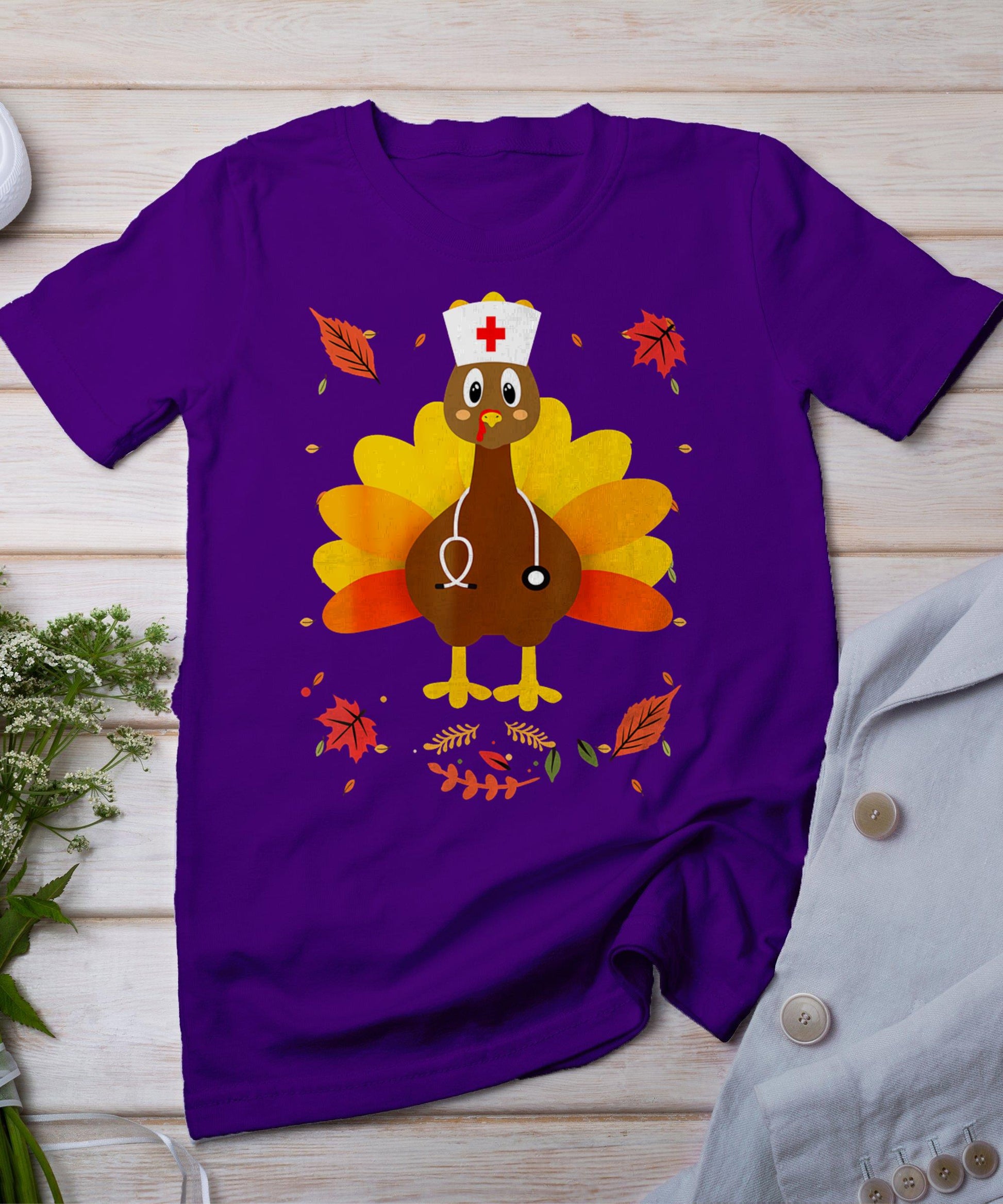 Thanksgiving Scrub Tops Women Turkey Nurse Holiday Nursing T-Shirt