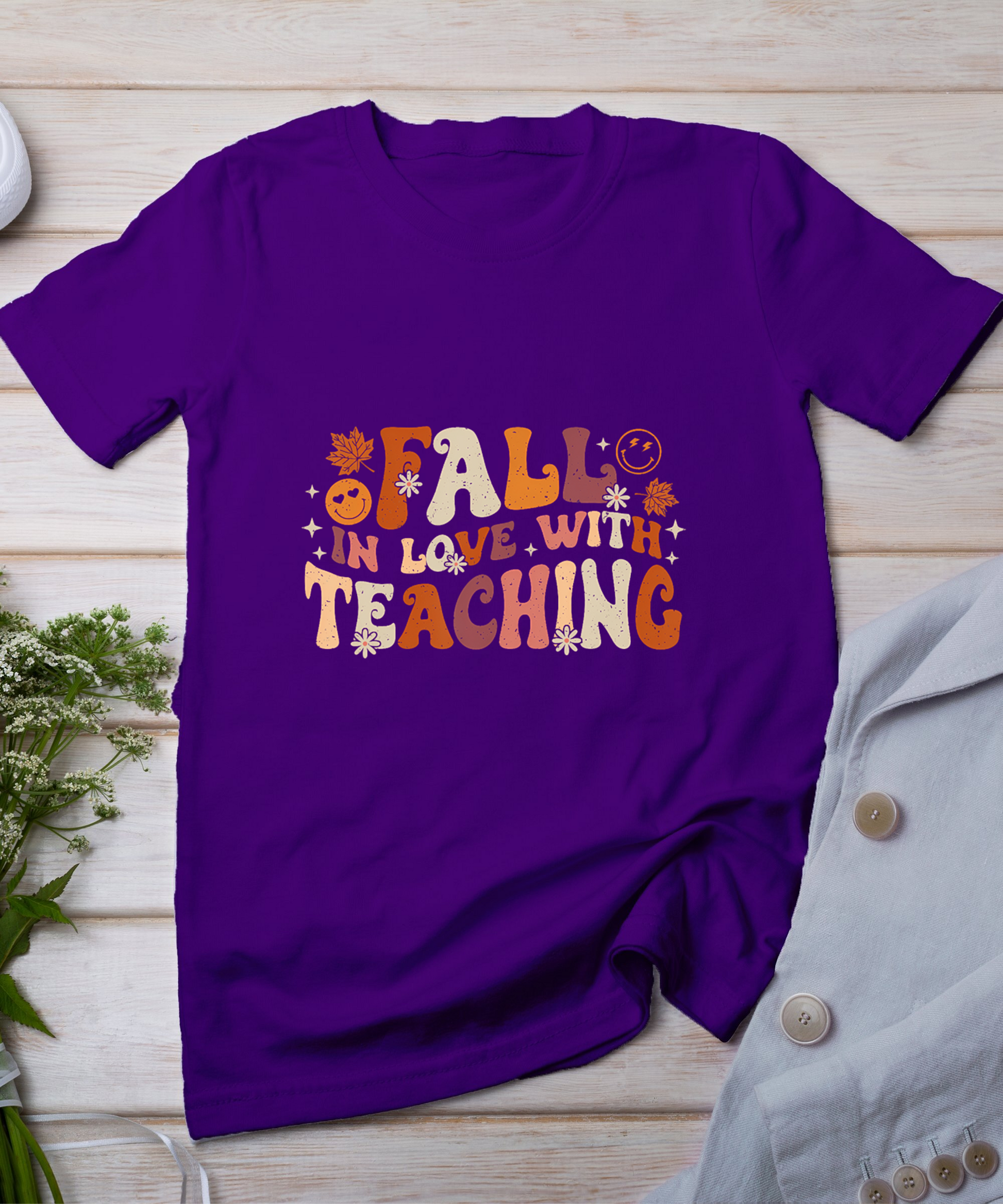 Fall In Love With Teaching Autum Thanksgiving Fall Teacher T-Shirt