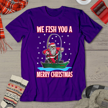 Christmas Costume Fisherman Fishing Funny Cool Santa Claus T-Shirt