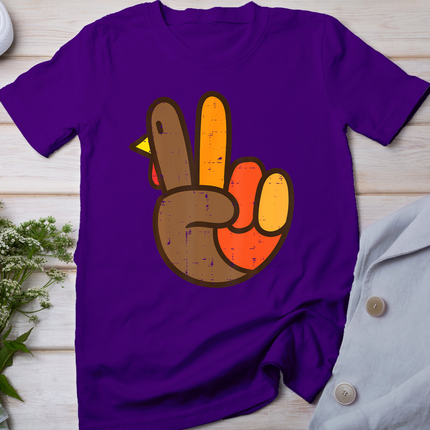 Peace Sign Turkey Hand Cool Thanksgiving Hippie Men Women T-Shirt