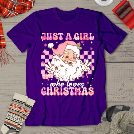 Groovy Just A Girl Who Loves Christmas Xmas Santa Claus Girl T-Shirt