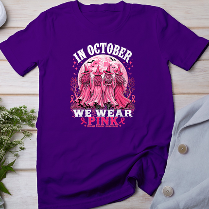 in October We Wear Pink Halloween Breast Cancer Awareness T-Shirt