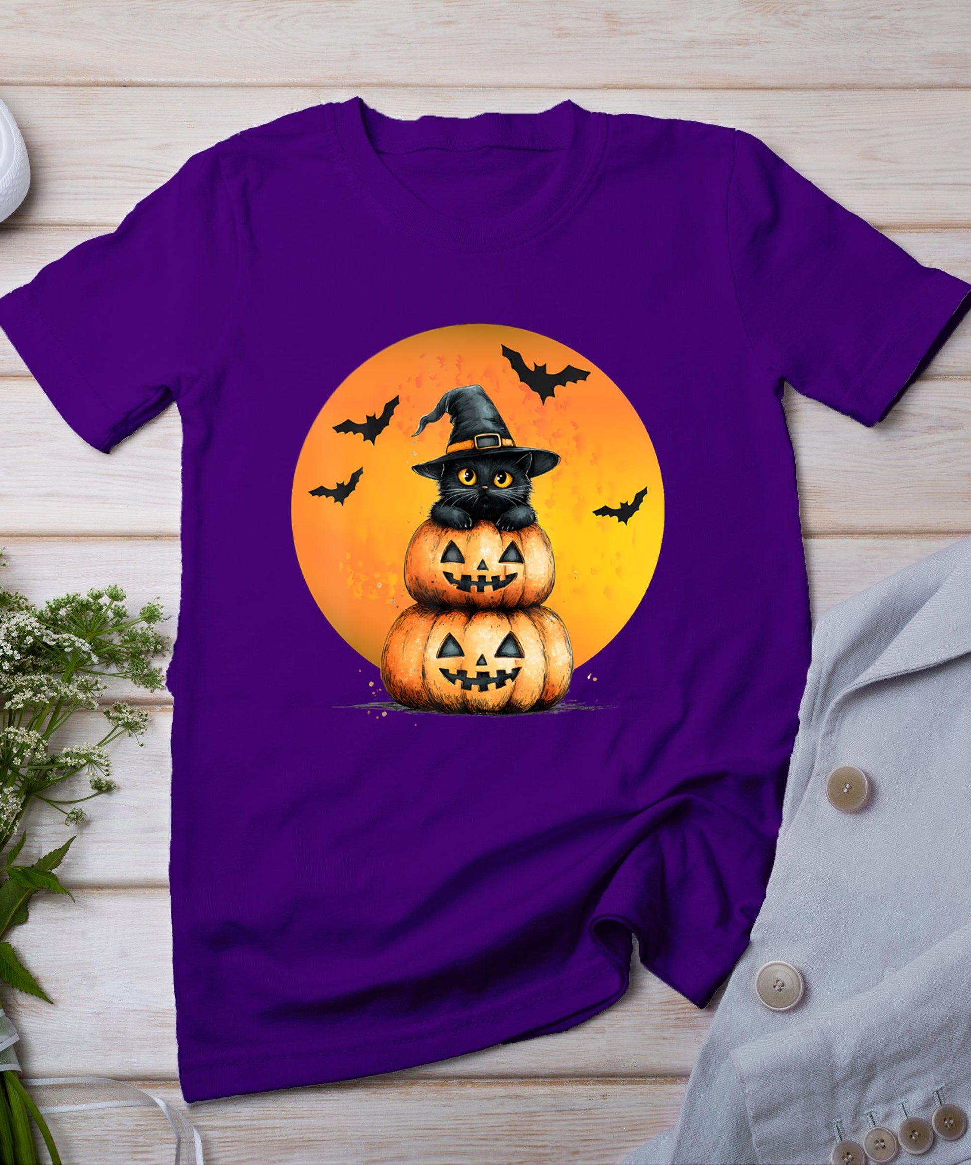 Halloween Cat Black Cat Halloween Scary Cat Angry Cat Funny T-Shirt