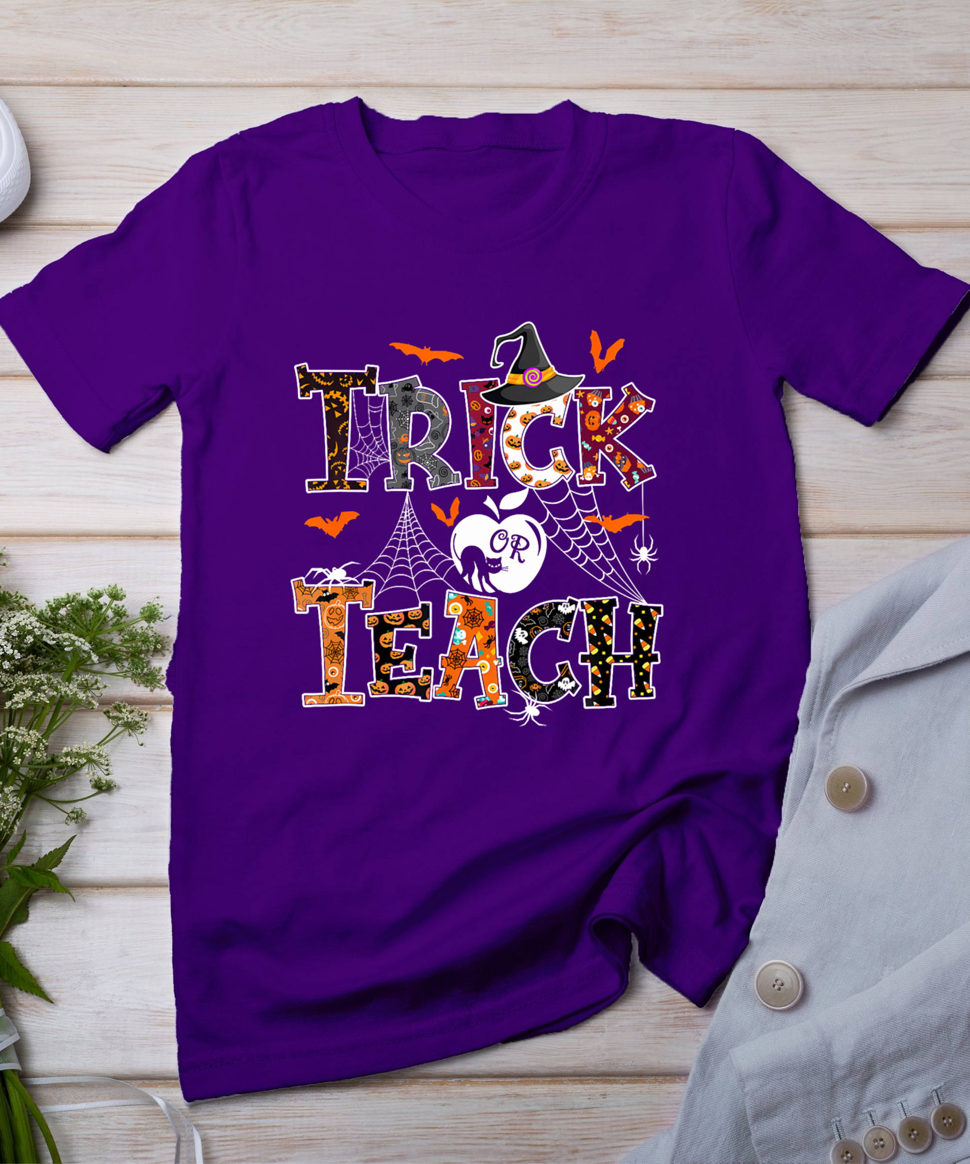 Fall Holiday Themed Thanksgiving Halloween Teacher Trick Or T-Shirt