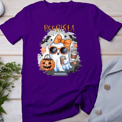 Boorista Funny Halloween Ghost Holding Coffee And A Pumpkin T-Shirt