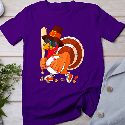 Turkey Playing Baseball Thanksgiving T-Shirt