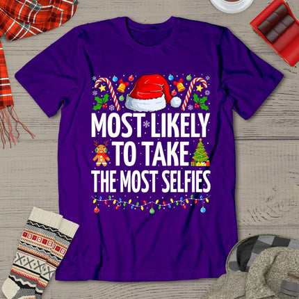 Most Likely To Take The Most Selfies Funny Family Christmas T-Shirt