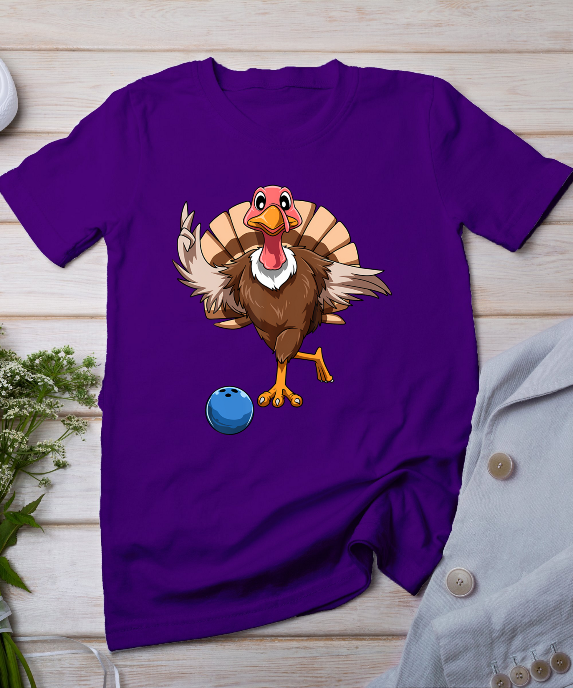 Turkey Bowling Thanksgiving Turkey Playing Bowling Turkey T-Shirt