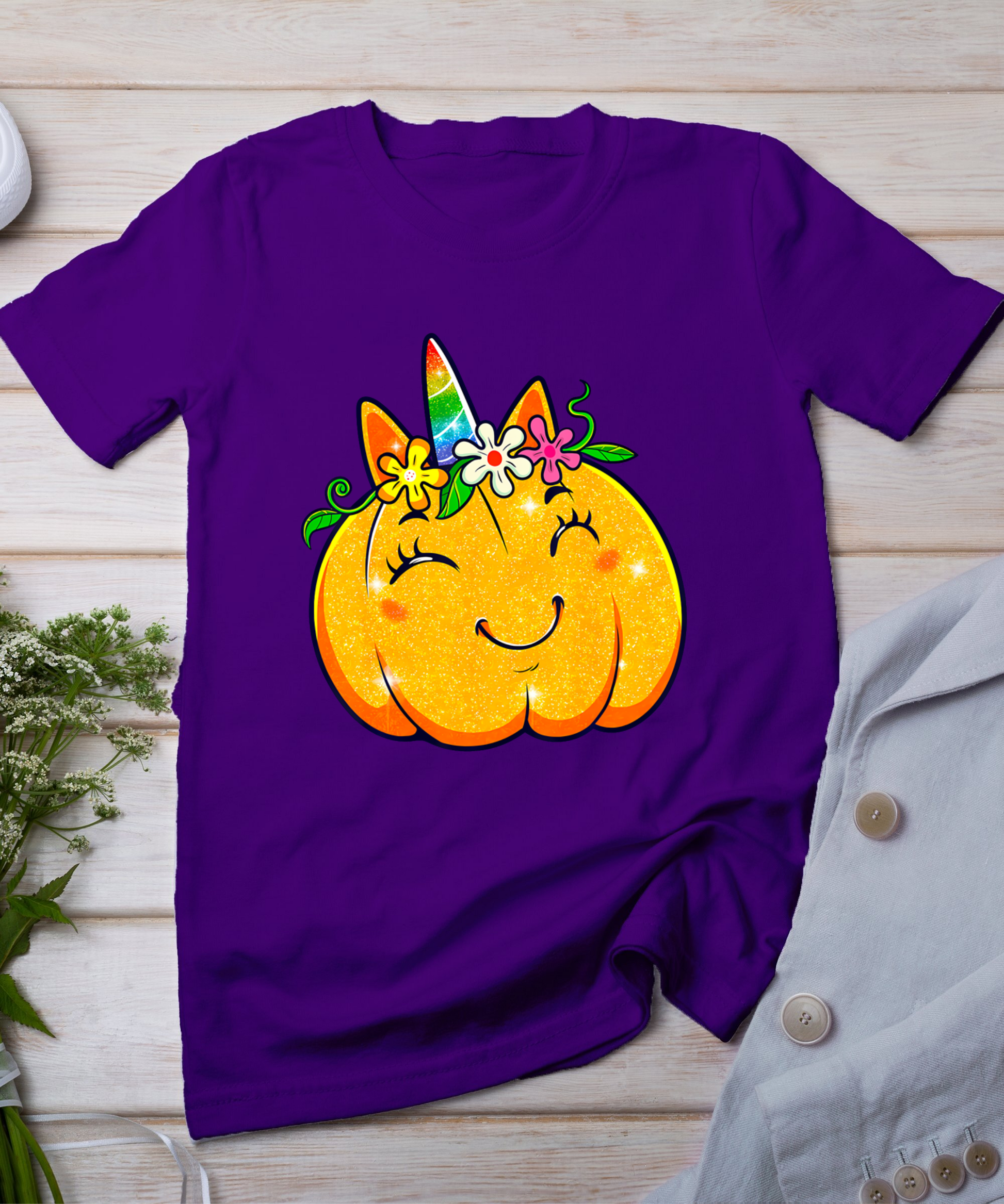 Unicorn Pumpkin Halloween Girl Cute Thanksgiving Girls T-Shirt