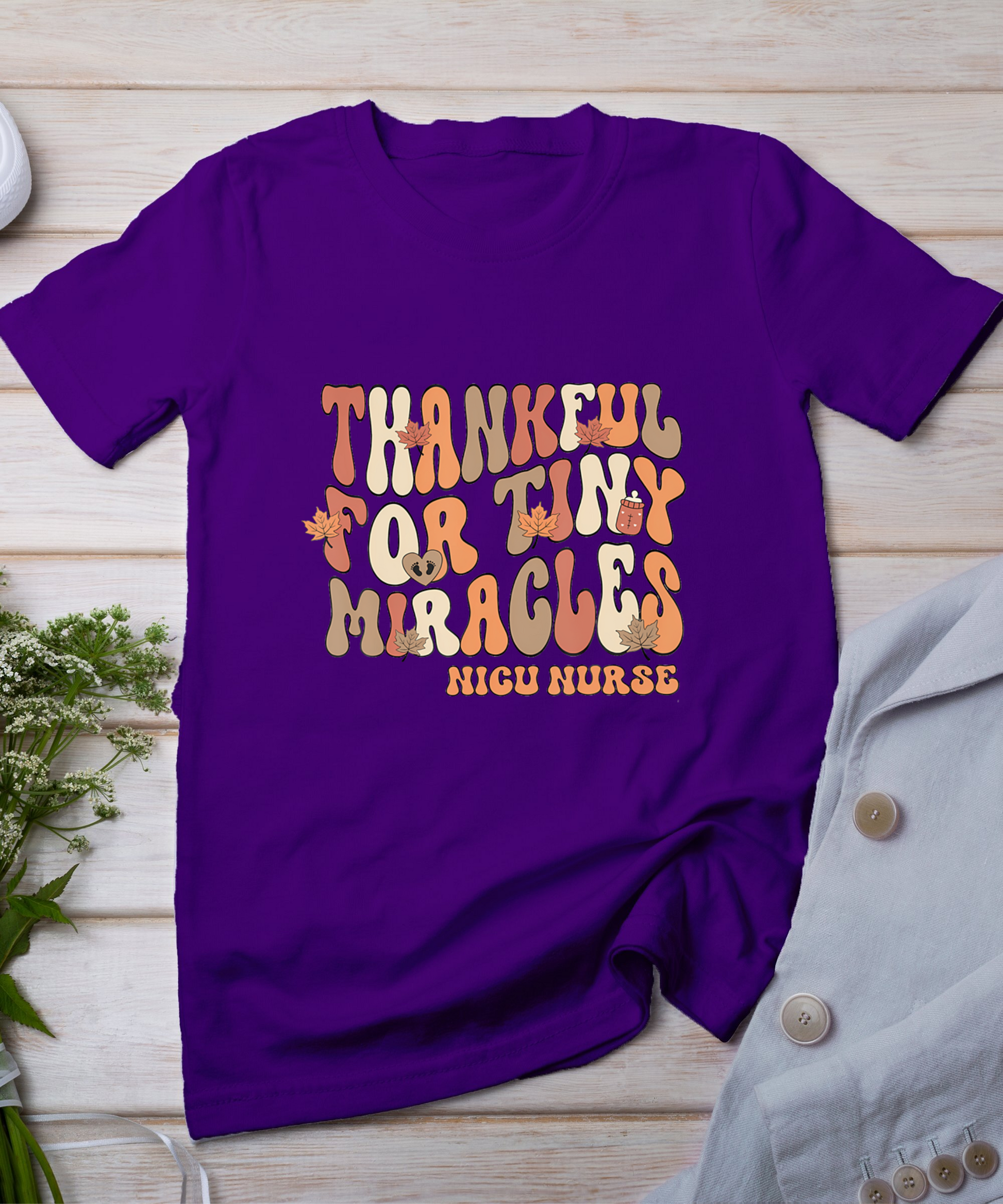 Retro Thankful For Tiny Miracles Thanksgiving Nicu Nurse T-Shirt