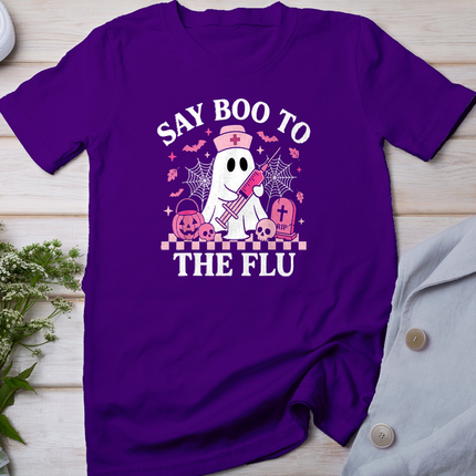 Say Boo to The Flu Funny Nurse Ghost Halloween Vaccine T-Shirt